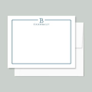 Carte De Correspondance Monogramme Elegant Marine Bleu Bordure Stationery