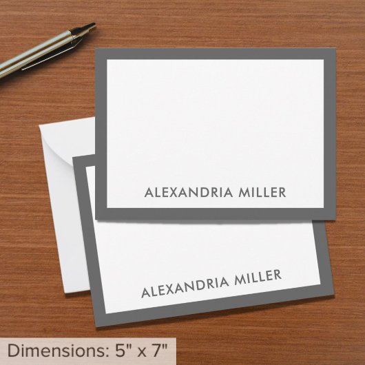 Carte De Correspondance Monogramme Élégant minimal Nom gris blanc 5x7