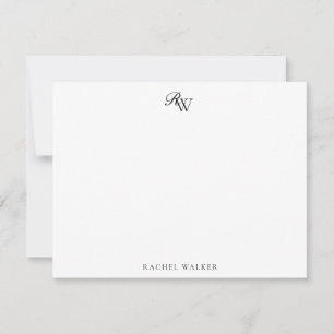 Carte De Correspondance Monogramme élégant minimaliste noir et blanc
