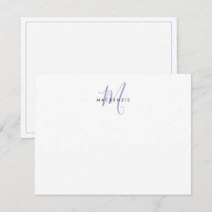 Carte De Correspondance Monogramme élégant moderne blanc écriture lavande