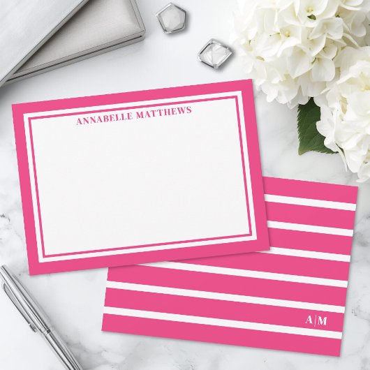 Carte De Correspondance Monogramme élégant rayé rose