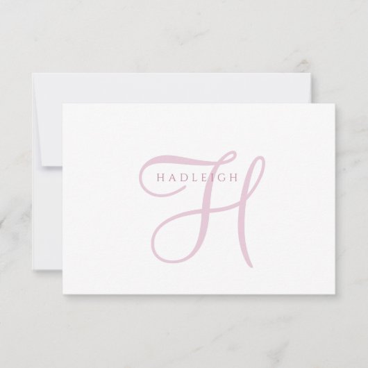 Carte De Correspondance Monogramme élégant rose en écriture cursive (Devant)