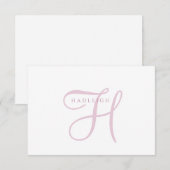 Carte De Correspondance Monogramme élégant rose en écriture cursive (Devant / Derrière)