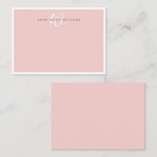 Carte De Correspondance Monogramme élégant rose pâle en écriture cursive (Devant / Derrière)