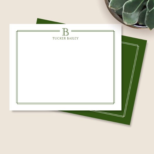Carte De Correspondance Monogramme Elegant Vert foncé