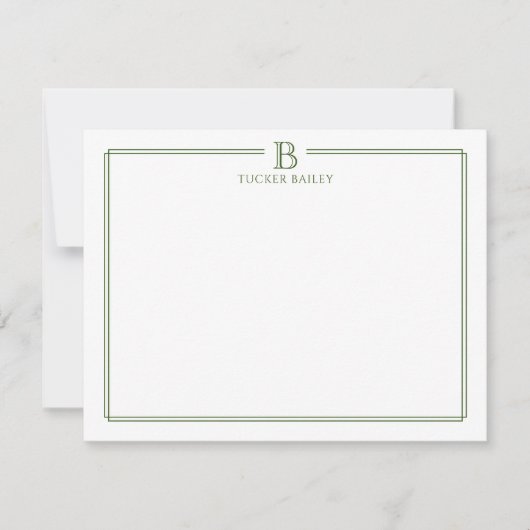 Carte De Correspondance Monogramme Elegant Vert foncé (Devant)