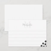 Carte De Correspondance Monogramme Empreintes de Patte de Chien Noir avec (Devant / Derrière)
