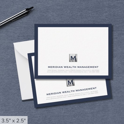 Carte De Correspondance Monogramme en argent bleu professionnel
