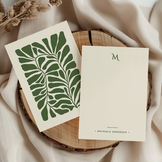 Carte De Correspondance Monogramme et nom de feuilles botaniques abstraite