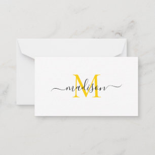 Carte De Correspondance Monogramme féminin moderne minimaliste Jaune