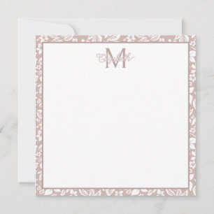 Carte De Correspondance Monogramme floral beige et blanc doux
