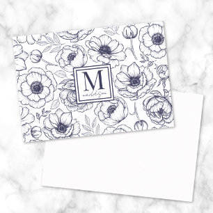 Carte De Correspondance Monogramme Floral Bleu Marine