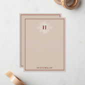 Carte De Correspondance Monogramme floral délicieux Tan Marsala (Devant/Arrière en situation)