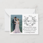 Carte De Correspondance monogramme floral merci photo mariage (Devant)