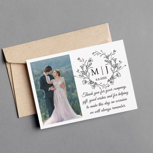 Carte De Correspondance monogramme floral merci photo mariage