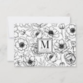 Carte De Correspondance Monogramme floral noir blanc (Devant)