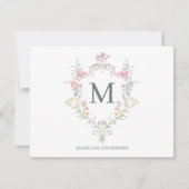 Carte De Correspondance Monogramme floral rococo de verdure élégante (Devant)