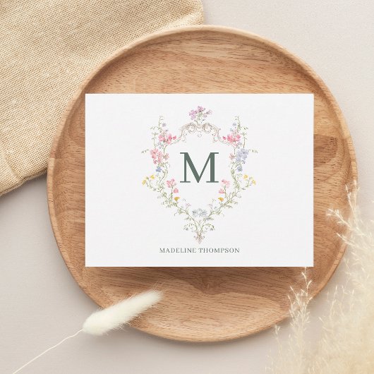 Carte De Correspondance Monogramme floral rococo de verdure élégante