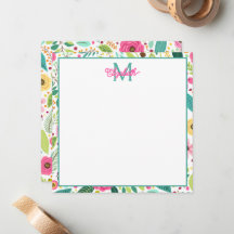 Monogramme floral rose jaune et Turquoise de print