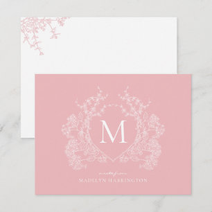 Carte De Correspondance Monogramme floral rose-rose moderne