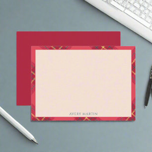 Carte De Correspondance Monogramme géométrique En vichy classique rose rou