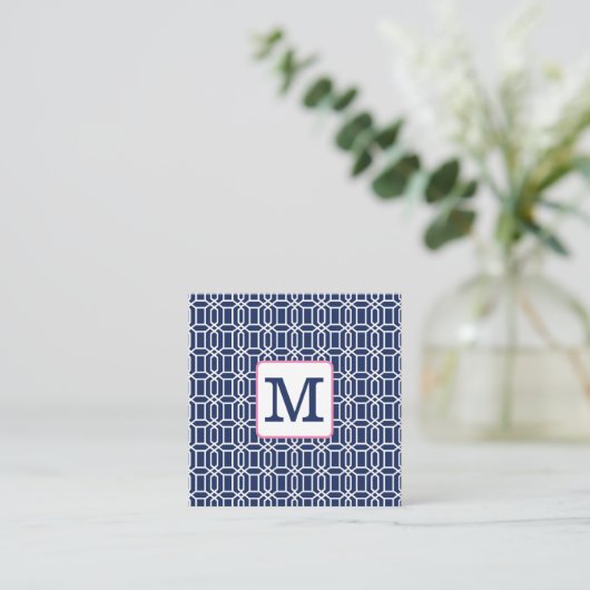 Carte De Correspondance Monogramme géométrique octogonal Navy Preppy (Debout devant)