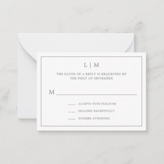 Carte De Correspondance Monogramme gris foncé simple Mini mariage RSVP (Devant)