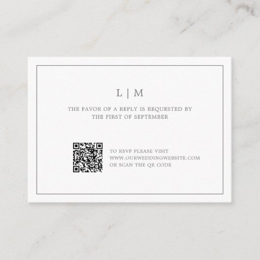 Carte De Correspondance Monogramme gris foncé simple QR Code Mariage RSVP (Devant)