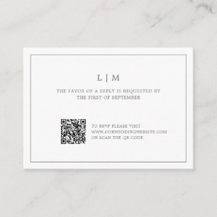 Carte De Correspondance Monogramme gris foncé simple QR Code Mariage RSVP