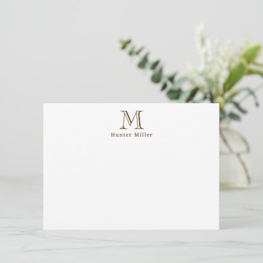 Carte De Correspondance Monogramme Initial Brun Masculin et Nom Plat (Debout devant)