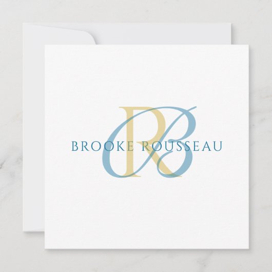 Carte De Correspondance Monogramme Initial Élégant Bleu Or (Devant)