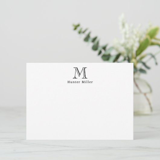 Carte De Correspondance Monogramme Initial Masculin Noir et Nom Plat (Debout devant)