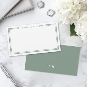 Carte De Correspondance Monogramme Initial Minimaliste Vert Sauge