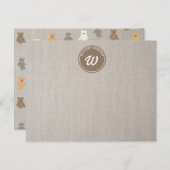 Carte De Correspondance Monogramme Initial Motif Ours Mignon (Devant / Derrière)