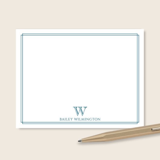 Carte De Correspondance Monogramme Initial Ocean Bleu Bordure Professionne