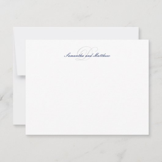 Carte De Correspondance Monogramme Initial Script Élégant Bleu Marine (Devant)