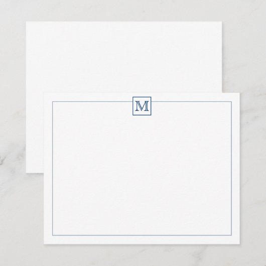 Carte De Correspondance Monogramme initial simple bleu marine (Devant / Derrière)