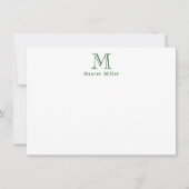 Carte De Correspondance Monogramme Initial Vert Masculin et Nom Plat (Devant)