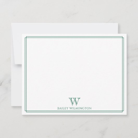Carte De Correspondance Monogramme Initiale Chasse Vert Moderne Bordure (Devant)