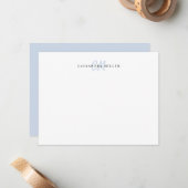 Carte De Correspondance Monogramme Initiale Deux Lettres Bleu Clair Nom (Devant/Arrière en situation)