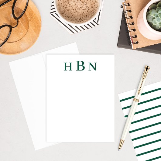Carte De Correspondance Monogramme Initiales Serif Classic Vert Chasseur