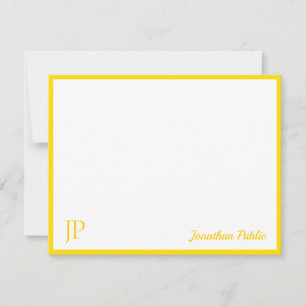 Carte De Correspondance Monogramme manuscrit classique blanc jaune de