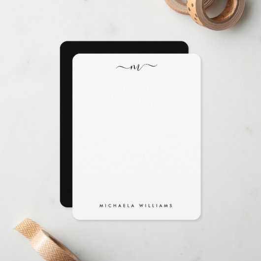 Carte De Correspondance Monogramme manuscrit moderne Initiale & Nom (Devant/Arrière en situation)