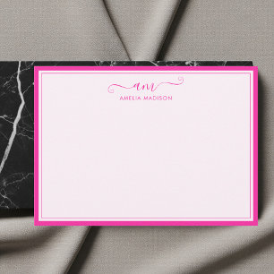 Carte De Correspondance Monogramme Manuscrit Rose Vibrant