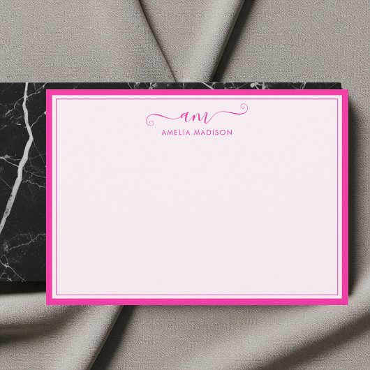 Carte De Correspondance Monogramme Manuscrit Rose Vibrant