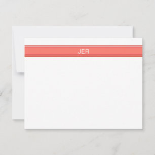 Carte De Correspondance Monogramme Minimal Personnalisé Rayure Rouge Corai