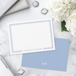 Carte De Correspondance Monogramme minimaliste à deux bordures bleu clair