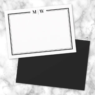 Carte De Correspondance Monogramme minimaliste à deux bordures noir et bla