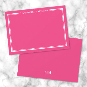 Carte De Correspondance Monogramme minimaliste à deux bordures rose vif