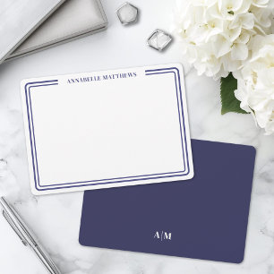 Carte De Correspondance Monogramme Minimaliste Bleu Élégant à Double Bordu